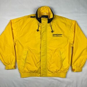 Vtg Ford Thunderbird Mens Hooded Windbreaker Jacket XL Y2K Yellow Full Zip B9